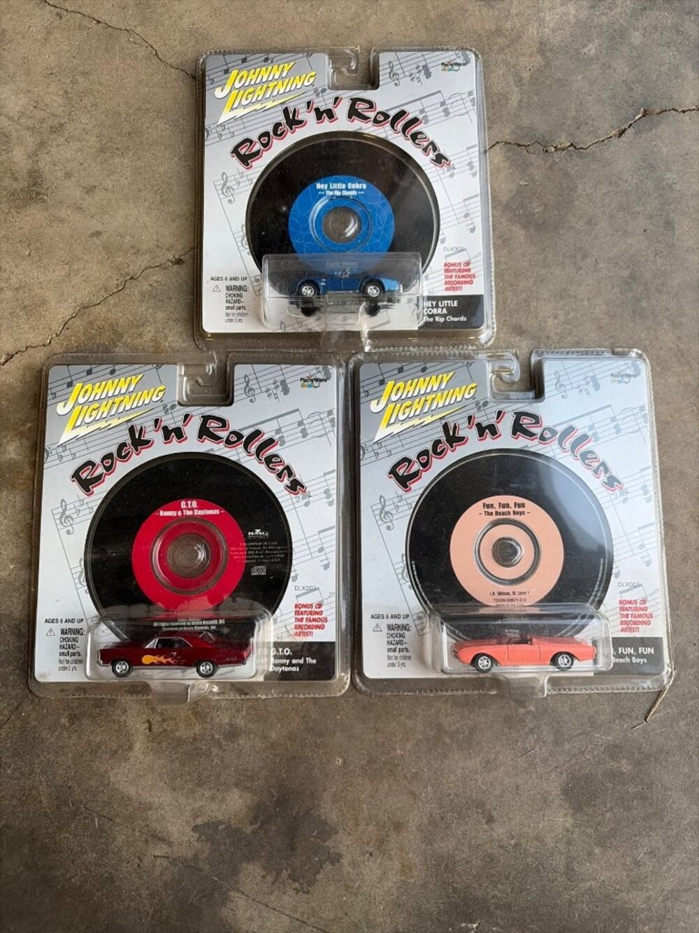 Johnny Lightning Rock N Rollers Cars & Bonus CDs Set Of 3 GTO Cobra Beach Boys